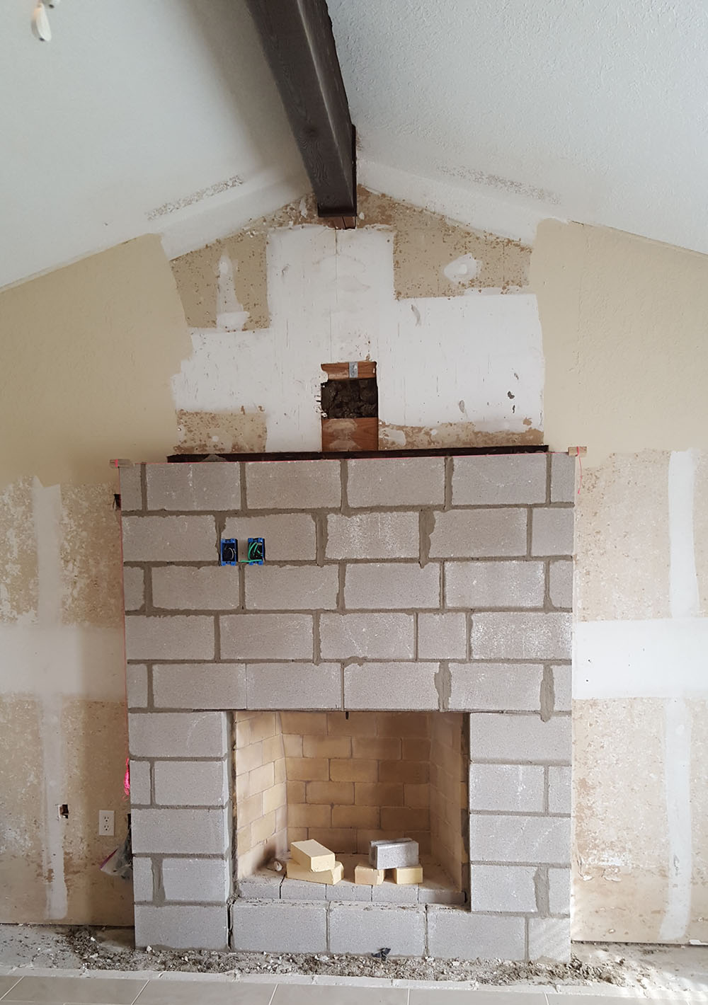 Constructing indoor fireplace. 